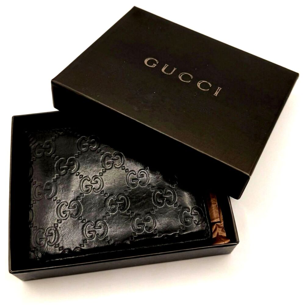 Gucci Guccissima Black Leather Men's Bifold Wallet Made in Italy Authentic